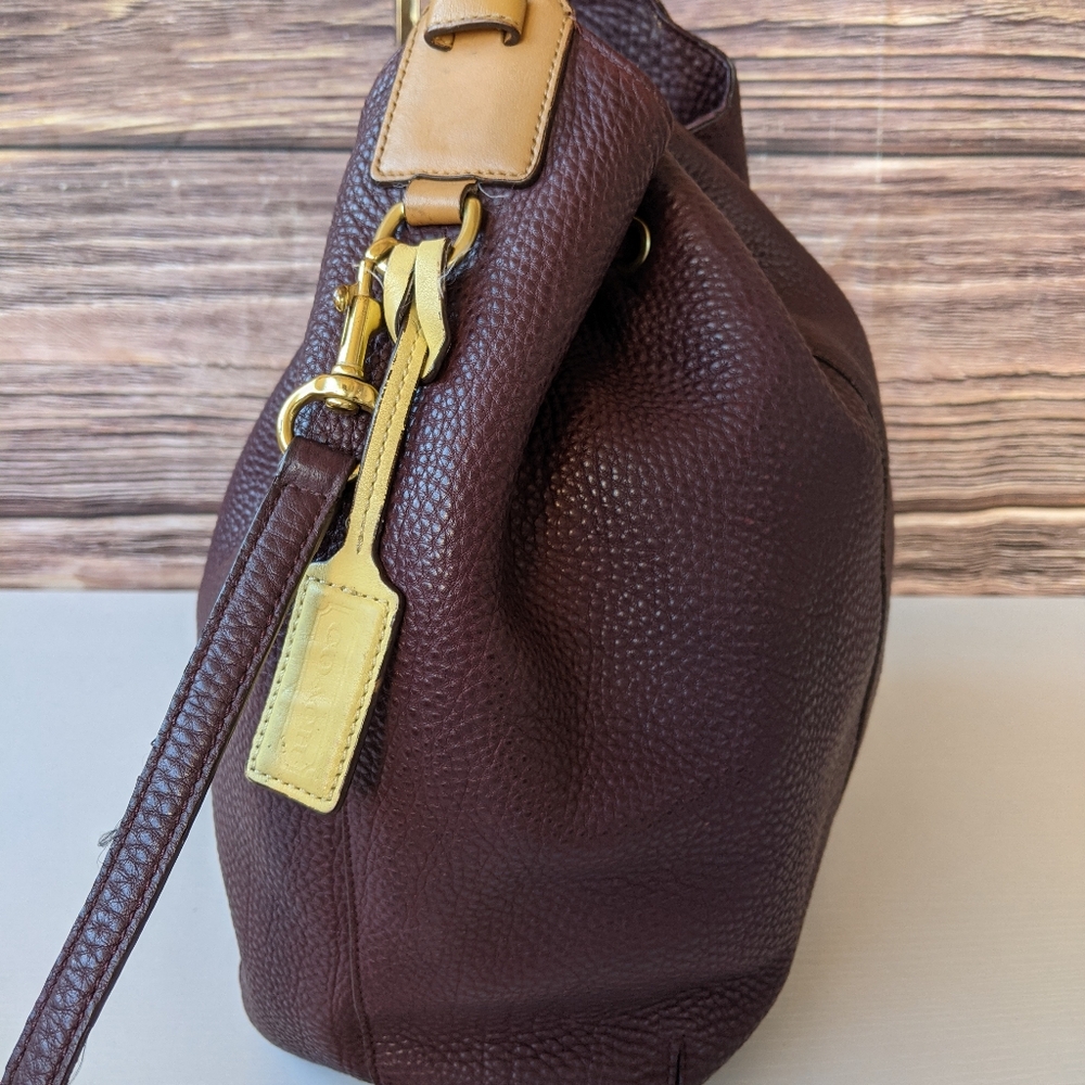 Coach Dark Brown Pebbled Leather Drawstring Hobo with Gold Hardware - Picture 6 of 11